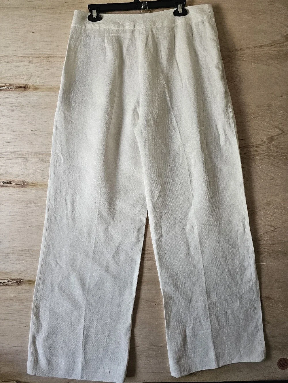 ​ZARA New With Tags Linen Blend Wide Leg Pleated Trousers Cream Off-White Size L